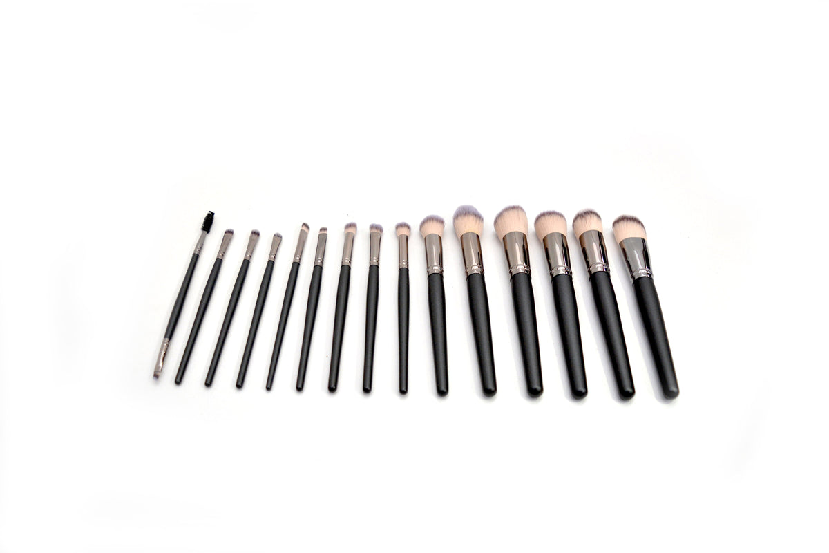 15-Piece Make Up Brush Set with Black Cylinder Case