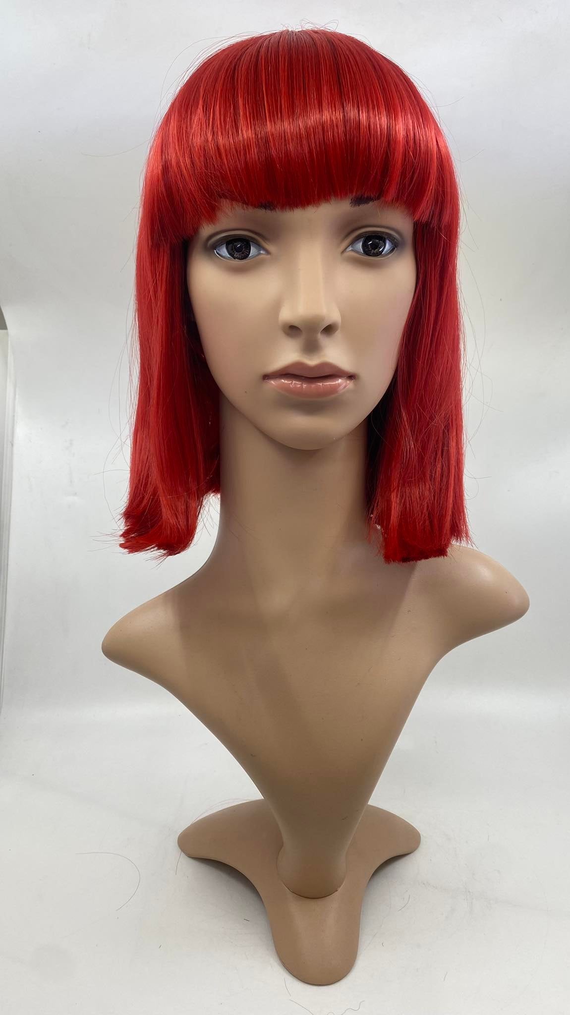 WIG- 35CM RED BOB WITH FRINGE