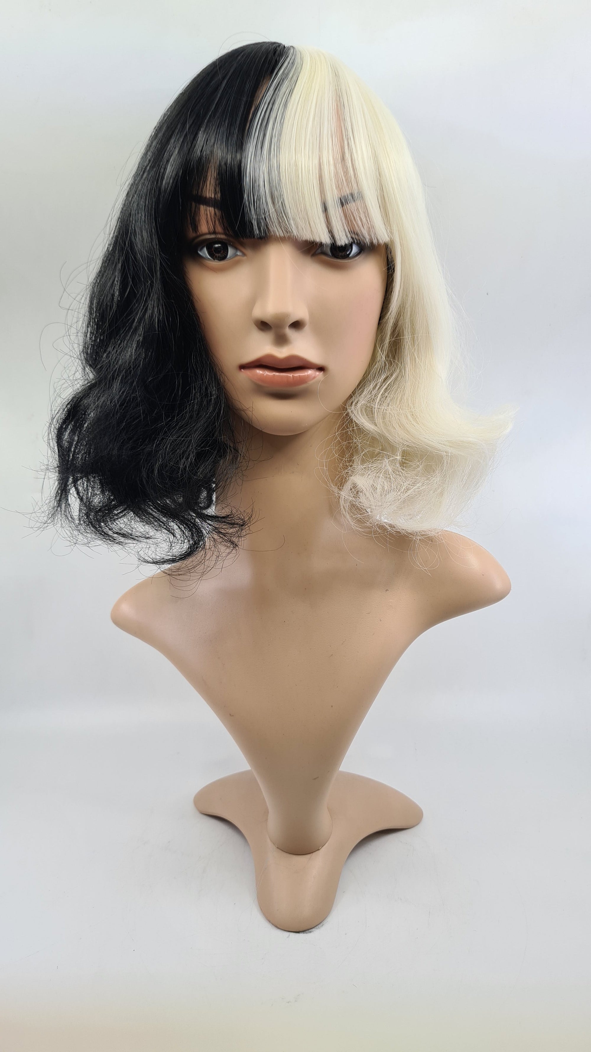 Wig- Emma/Cruella- Black and White Wavy Long Bob